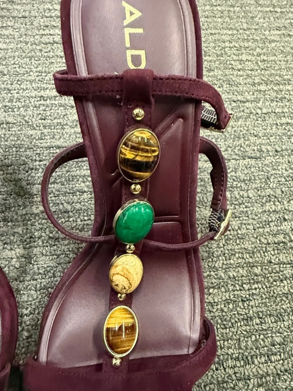 ALDO Plum Suede Gem-Embellished Strappy Sandals - Picture 2 of 5